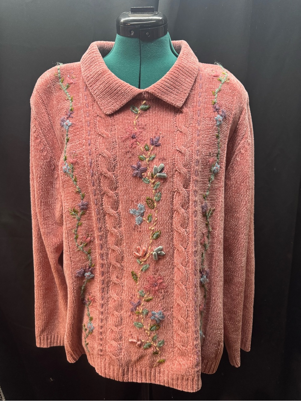 Alfred Dunner Dusty Rose Embroidered Collared Sweater